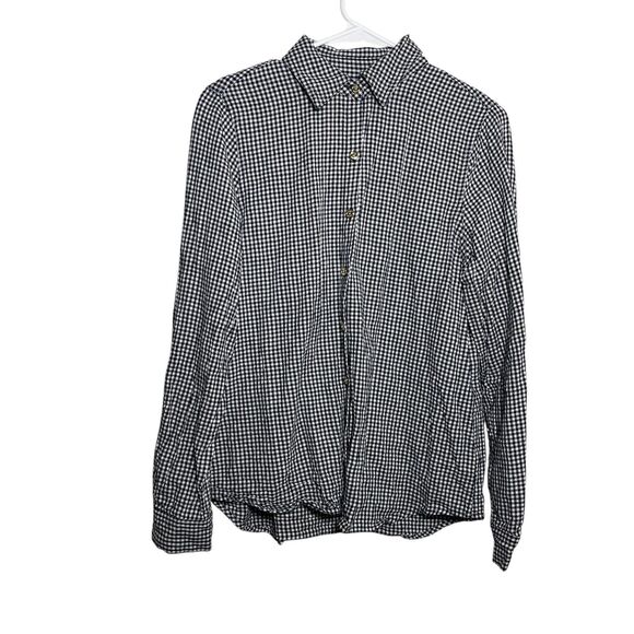 Anne Klein Blouse Women's Small Gingham Button Up Linen Blend Preppy Top - Picture 1 of 8